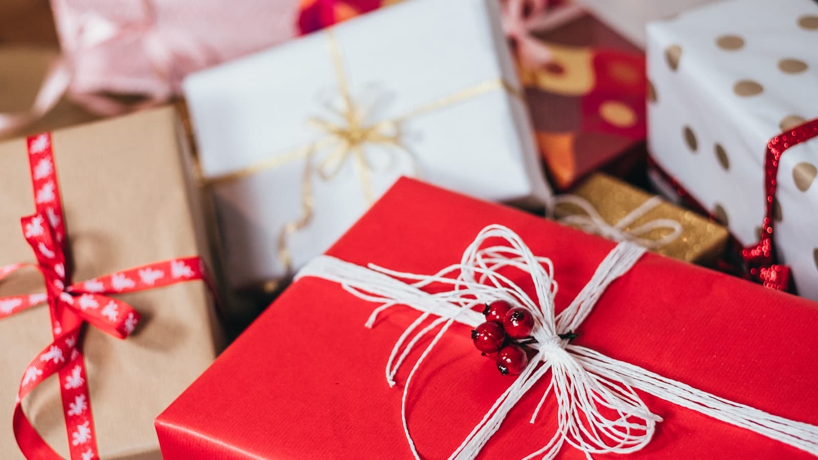 Wrapped gifts in a living room