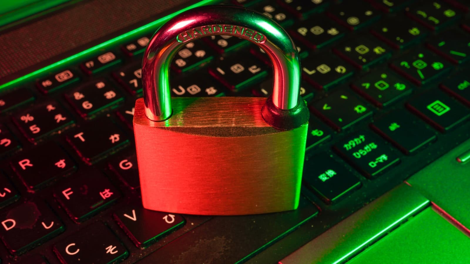 Padlock resting on a laptop keyboard